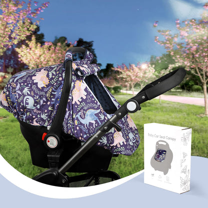 Pea Pod Car Seat Cover Baby, Infant Car Seat Canopy Covers for Newborn with 2 Layers Windows of Breathable Mesh Fabric, Lightweight Polyester/Soft Minky Dot Backing (Floral & Rainbow)