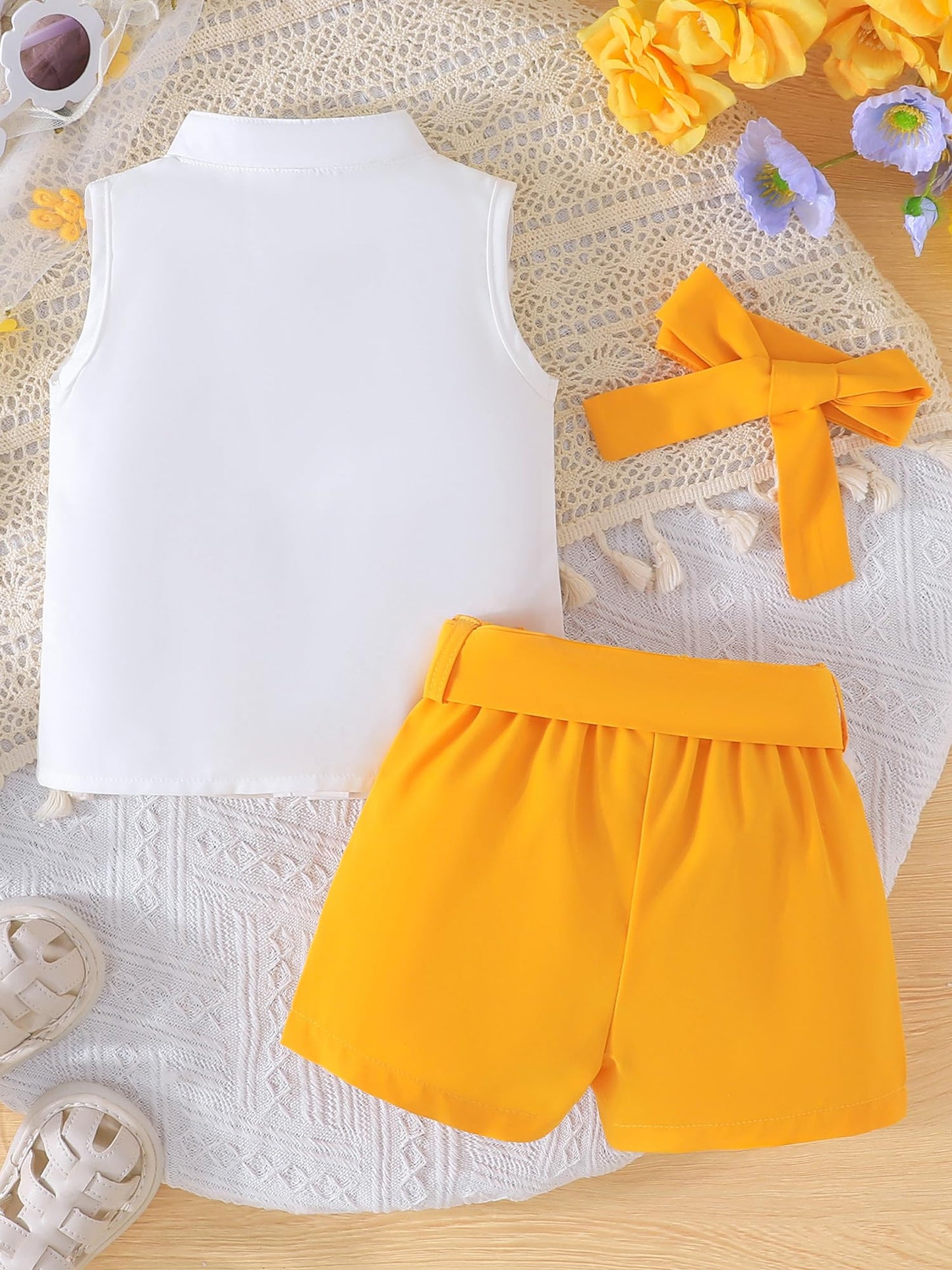 SUREPOCH Baby Girl Clothes Toddler Summer Embroidery Short Shirt Pant Girl Outfit Sleeveless Top Clothes Set