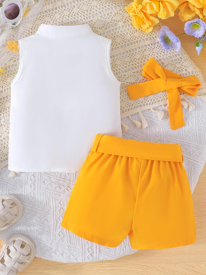 SUREPOCH Baby Girl Clothes Toddler Summer Embroidery Short Shirt Pant Girl Outfit Sleeveless Top Clothes Set