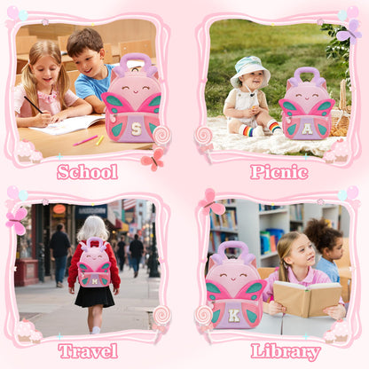 YOOLIFE Initial Birthday Gifts for Girls Kids Personalized Kids Backpack for Little Girls, Kindergarten Elementary School Bookbag for Girl Toddler Teen Gift for Daughter Sister Pink Backpack A
