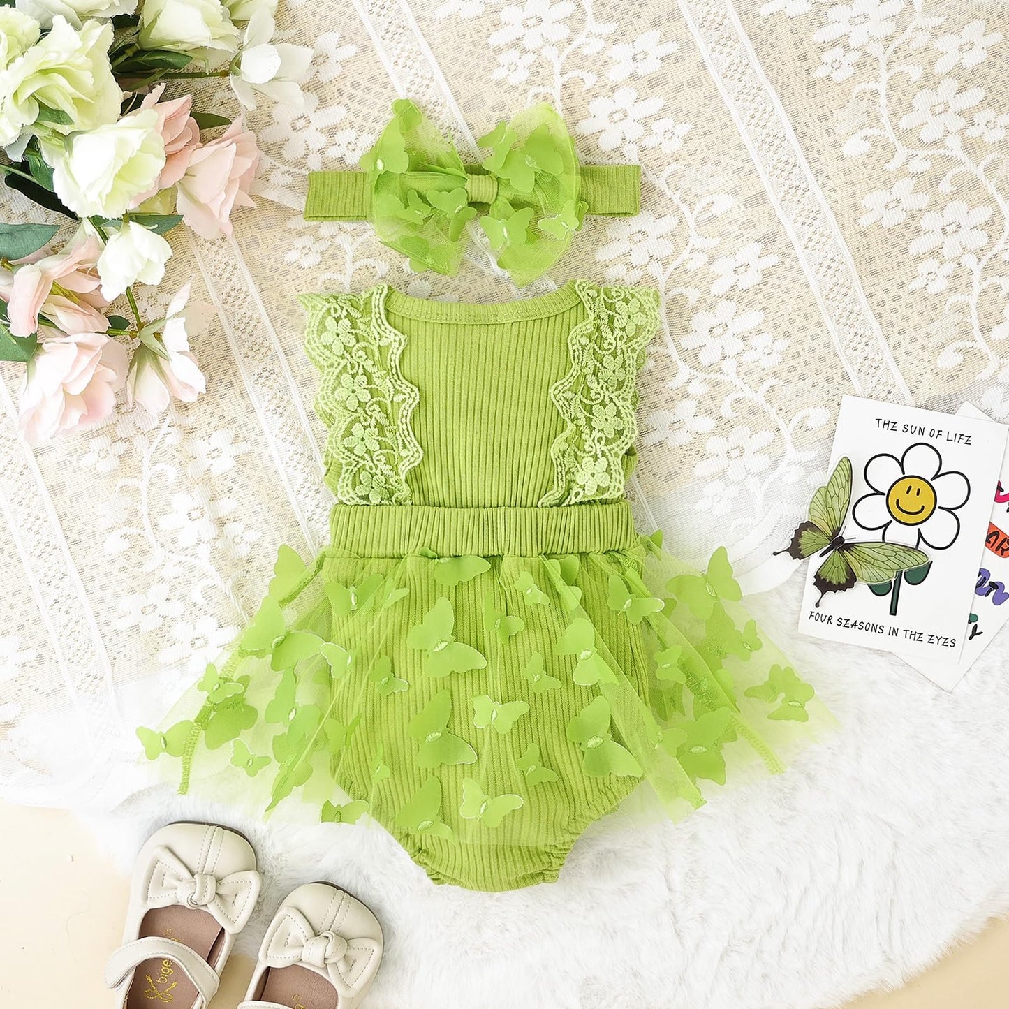 Baby Girl Summer Clothes Cute Newborn Girl Outfits Sleeveless Lace One Piece Romper + Headband 2pcs set 0-12 Months