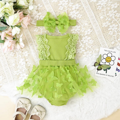 Baby Girl Summer Clothes Cute Newborn Girl Outfits Sleeveless Lace One Piece Romper + Headband 2pcs set 0-12 Months