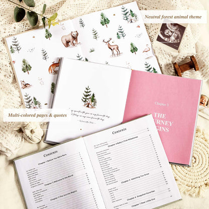 Lanpn Hello Baby First 5 Year Memory Book for Boy Girl - Linen Hardcover Baby Book Keepsake for New Parents - Newborn Baby Journal Scrapbook Photo Album Baby Milestone Book (Beige, 154 Pages)