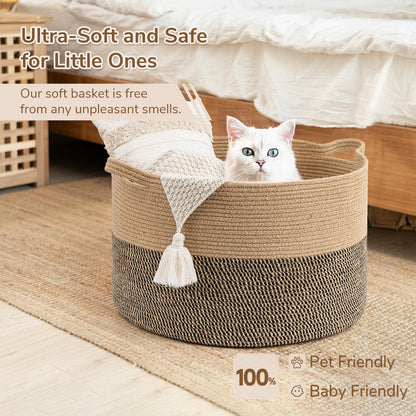 INDRESSME XXXLarge Cotton Rope Basket 21.7" x 21.7" x 13.8" Woven Baby Laundry Blanket Basket Toy Baskets with Handle Storage Comforter Cushions Thread Laundry Hamper