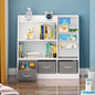 White Kids Bookshelf Wood Toy Storage Organizer Cabinet Children Bookcase Toddler Baby Sling Book Rack 3 Cube Bins Fabric Drawers for Playroom Bedroom Nursery School