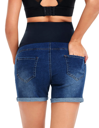 HOFISH Women's Maternity Jeans Shorts Over The Belly Stretchy Comfy Denim Shorts Pants Casual Workout Pregnancy Shorts