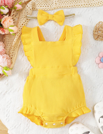 Fullfamous Baby Girl Ruffled Jumpsuit and Headband Set