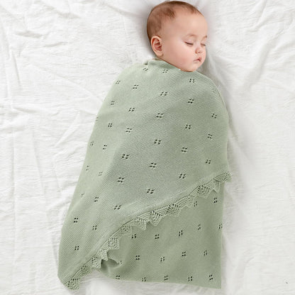 mimixiong Cotton Baby Blanket Knitted Crochet Receiving Crib Nursery Swaddling Blankets for Newborn Baby Boy Girl Off White 30x40 Inch
