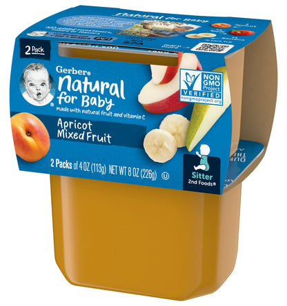 Gerber Natural for Baby 2nd Foods Baby Food Tubs, Apricot Mixed Fruit, Made with Natural Fruit & Vitamin C, Pureed Baby Food (8 Ounce (Pack of 8))