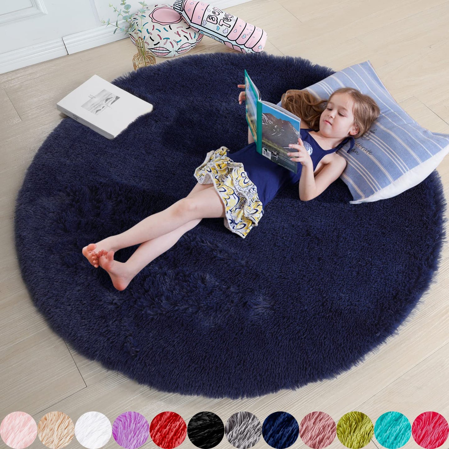 Pink Round Area Rugs 6Ft for Bedroom Living Room, Big Fluffy Shag Circle Rug for Kids Playroom, Cute Preppy Room Decor for Teen Girls, Cozy Fuzzy Furry Plush Carpets for Baby Nursery, Dorm, Classroom