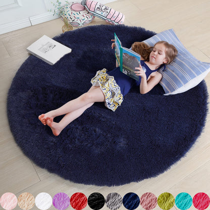 Pink Round Area Rugs 6Ft for Bedroom Living Room, Big Fluffy Shag Circle Rug for Kids Playroom, Cute Preppy Room Decor for Teen Girls, Cozy Fuzzy Furry Plush Carpets for Baby Nursery, Dorm, Classroom