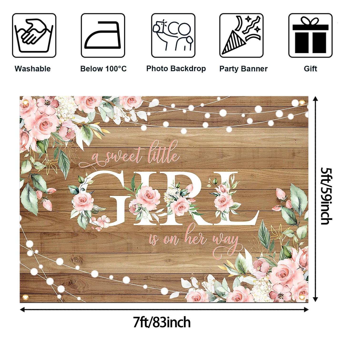 Avezano Rustic Girl Baby Shower Banner A Sweet Little Girl is on Her Way Baby Shower Party Decorations Pink Floral Girl Banner Photo Booth Studio Props 70.8 x 43.3 inch