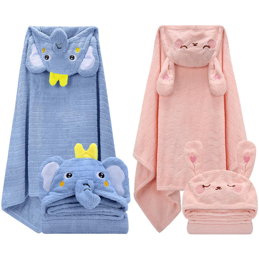 2 Pack Hooded Baby Towels-26 X55 Ultra Soft Baby Bath Towels,Newborn Baby Essentials,Premium Absorbentand Hypoallergenic Towels for Toddler Baby Boy and Girl 0-6 Years(Elephant+Rabbit)