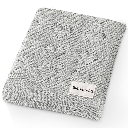 Swaddling Blanket for Girls - 100% Luxury Cotton Knit Heart Baby Blanket - Soft Warm Cozy Swaddle Receiving Stroller Crib Receiving Blanket for Newborns Infants & Toddlers (Pink, 0-2 Years)