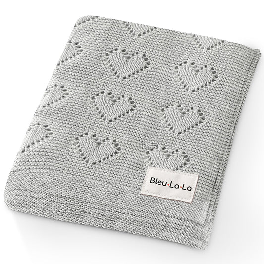 Swaddling Blanket for Girls - 100% Luxury Cotton Knit Heart Baby Blanket - Soft Warm Cozy Swaddle Receiving Stroller Crib Receiving Blanket for Newborns Infants & Toddlers (Pink, 0-2 Years)