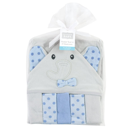 Hudson Baby Unisex Baby Hooded Towel and Five Washcloths, Modern Giraffe, One Size