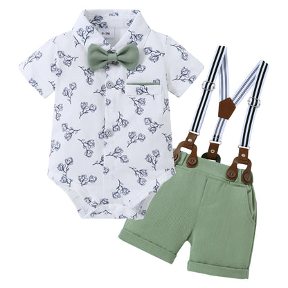 ZOEREA Baby Boy Clothes Suit Infant Short Sleeve Gentleman Outfits Dress Shirt+Bowtie+Suspender Shorts 0-18M