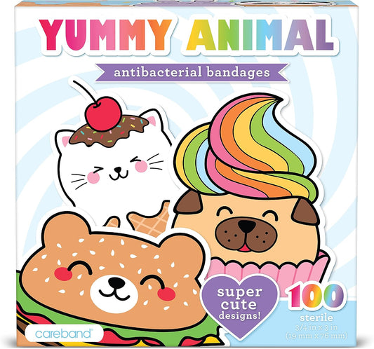 Yummy Animal Kids Bandages, 100 ct Super Cute Designs | Wear Like Stickers, Adhesive Bandages for Minor Cuts, Scrapes, Burns. Easter Basket Stuffers for Kids & Toddlers