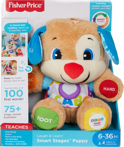 Fisher-Price Baby & Toddler Toy Laugh & Learn Smart Stages Puppy Musical Plush with Lights & Phrases for Infants Ages 6+ Months
