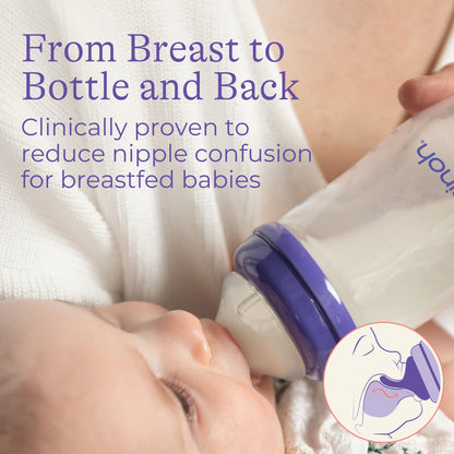 Lansinoh Anti-Colic Baby Bottles for Breastfeeding Babies, 5 Ounces, 3 Count, Includes 3 Slow Flow Nipples, Size S