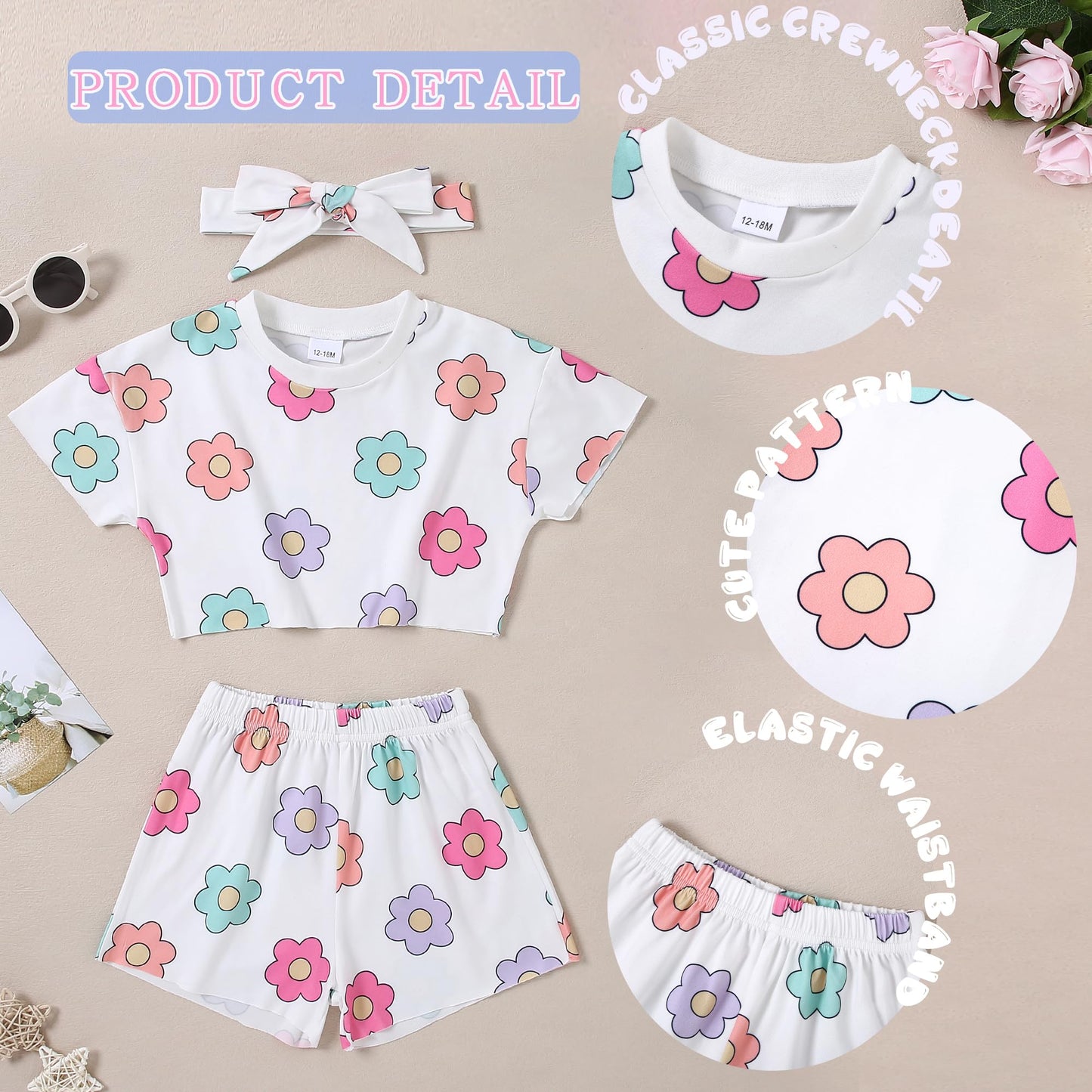 WESIDOM Toddler Girl Clothes Baby Girls Outfits 6M-5T Summer Floral Print Shirt+Shorts+Headband 3pcs Baby Clothing