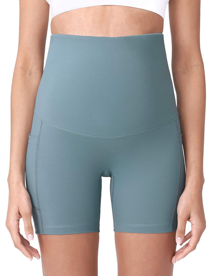 POSHDIVAH Women's Maternity Yoga Shorts Over The Belly Bump Summer Workout Running Active Short Pants with Pockets 5"/8"