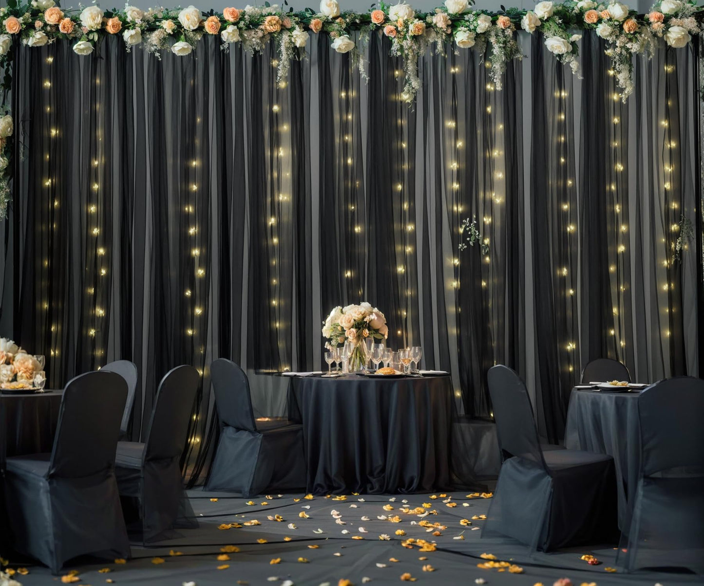 White Tulle Backdrop Curtain with Lights String for Parites 10×8ft Sheer Backdrop Curtains White Curtain Backdrop for Wedding Baby Shower Birthday Party Photo Shoot Decorations(2 Panels 10ft×8ft)