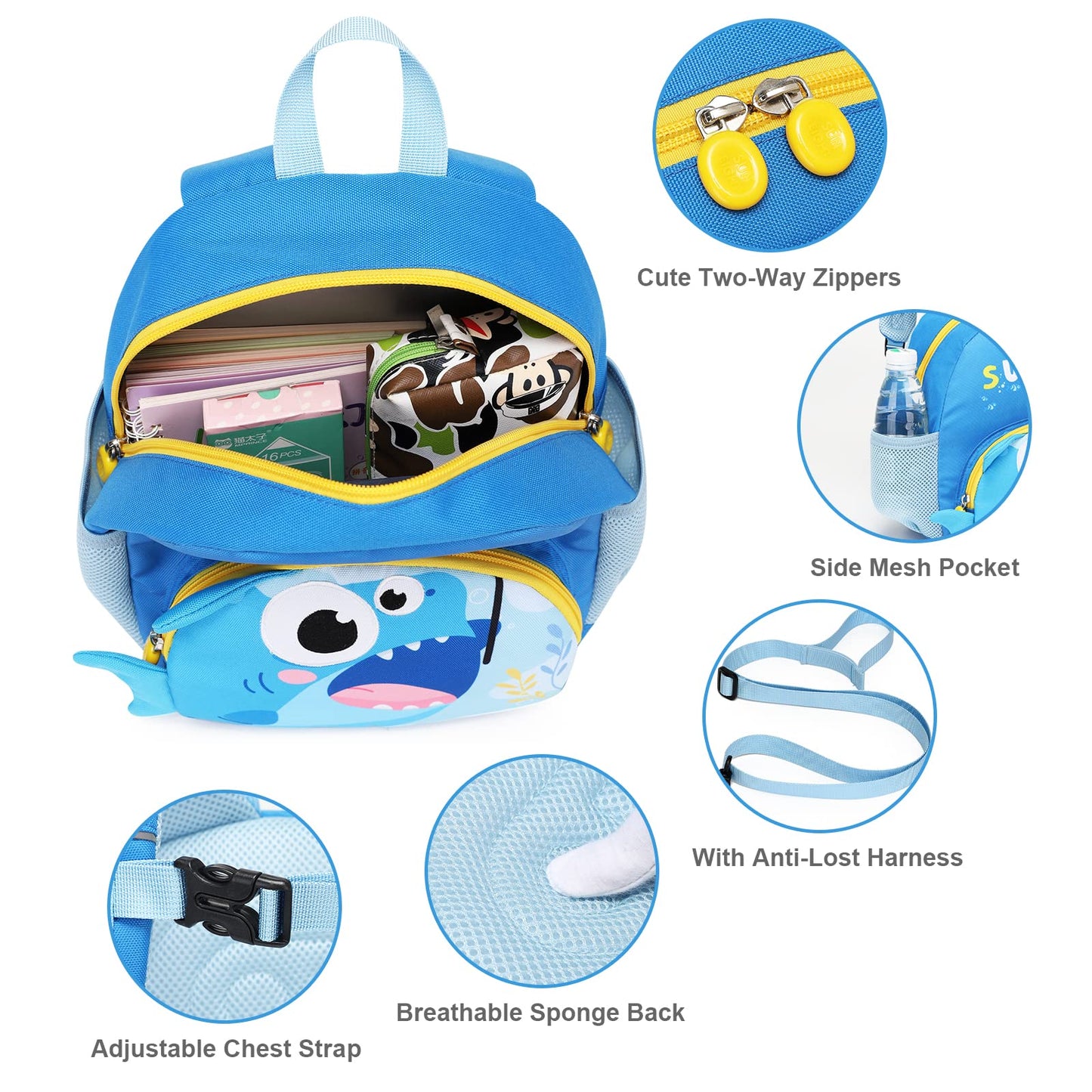 SUN EIGHT Preschool Backpack with Anti-Lost Harness Toddler Backpack School Bag 3D Cartoon Lunch Backpack for Toddler Girls 1-4 Years(Butterfly)