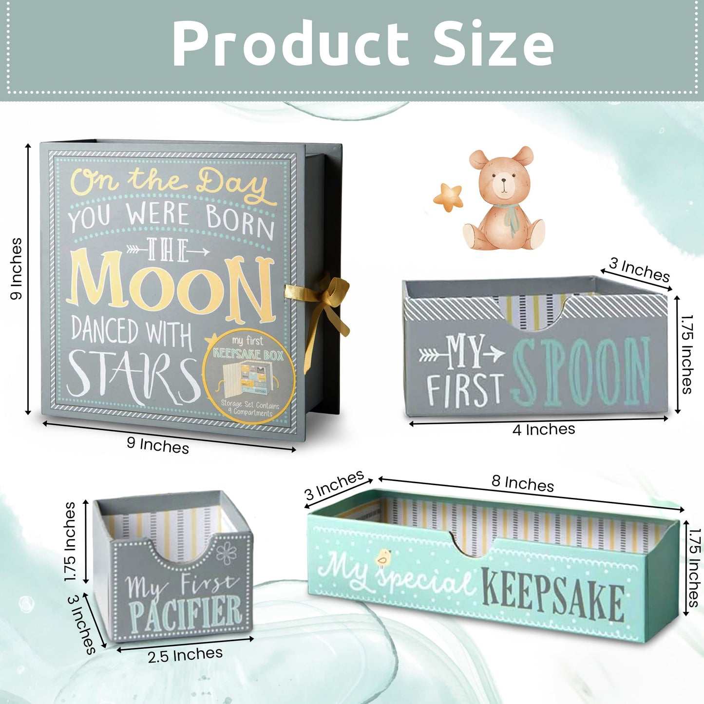 VOTUM Baby Keepsake Box for Treasured Memories, Fairytale - Lightweight, Handcrafted Baby Boxes with 9 Labeled Compartments for First Memories - Gender Neutral Baby Shower Gifts for Girls, Boys