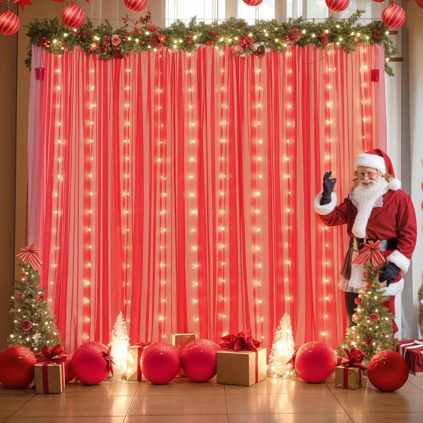 White Tulle Backdrop Curtain with Lights String for Parites 10×8ft Sheer Backdrop Curtains White Curtain Backdrop for Wedding Baby Shower Birthday Party Photo Shoot Decorations(2 Panels 10ft×8ft)