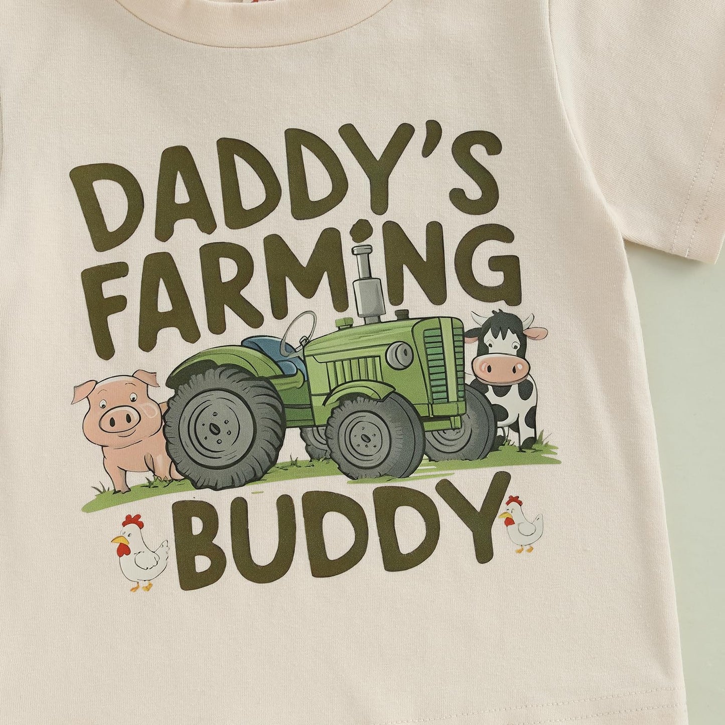 Pudcoco Toddler Baby Boys Girls Summer Clothes Farm Animal Outfit Short Sleeve T-shirt and Solid Color Shorts Set