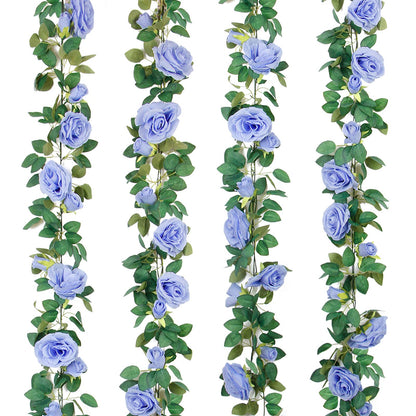 TELDRASSIL 4Pcs(26 FT) Artificial Rose Vine Fake Flower Garland Fake Silk Rose Hanging Vine for Wedding Party Background Arch Garden Background Decoration (Pink)