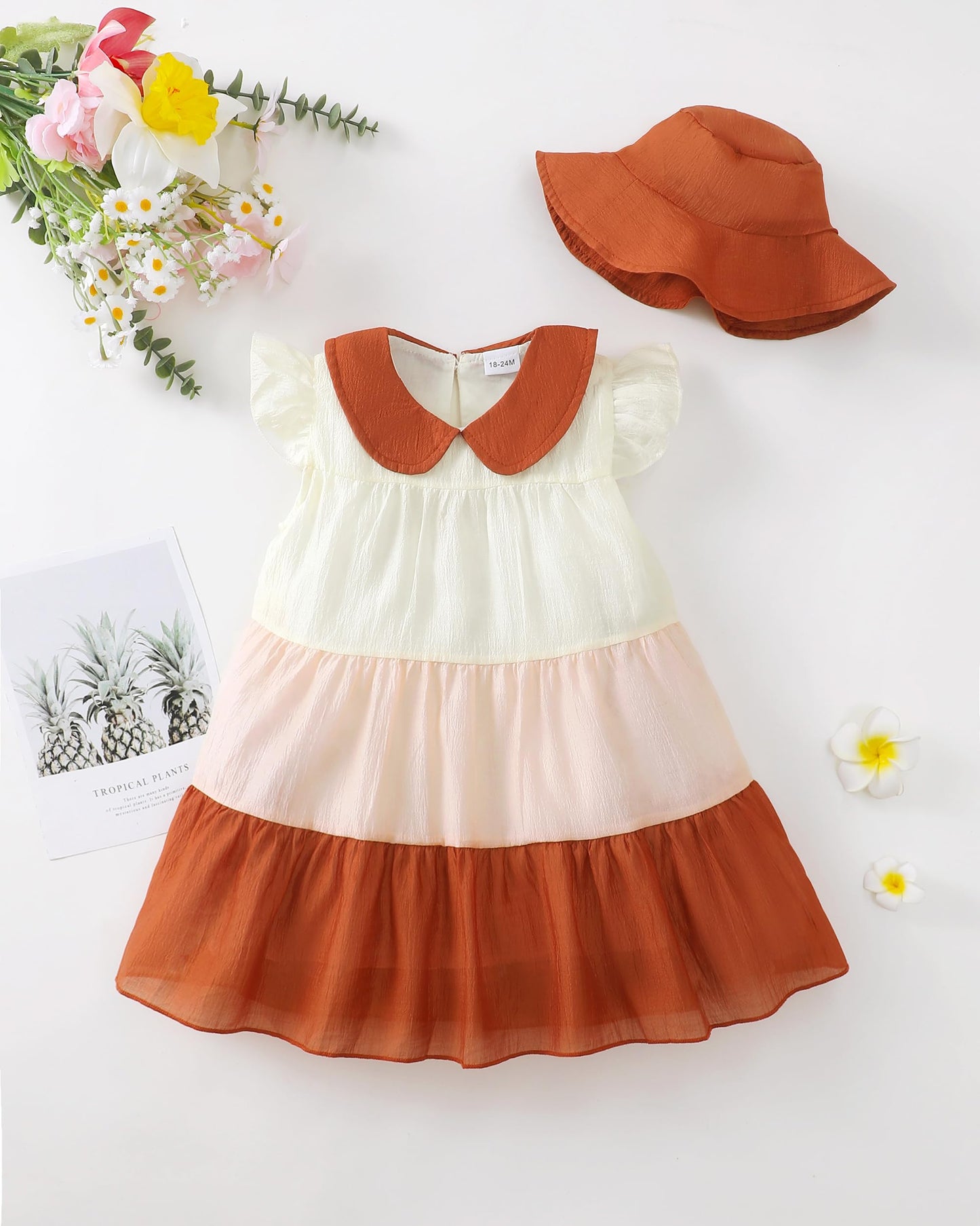 Renotemy Infant Baby Girl Dresses Toddler Girl Clothes Summer Cotton Linen Boho Smocked Sundress Gift for Girls with Hat