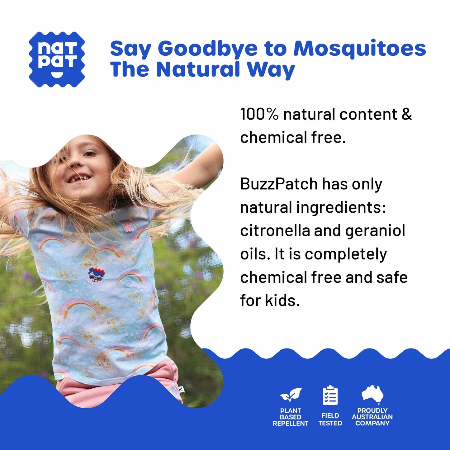 NATPAT Buzz Patch Mosquito Patch Stickers for Kids - Plant Based Ingredients, Non-Toxic - The Original All Natural Citronella Essential Oil Insect Patch, DEET Free, for Toddlers, Kids (60 Pack)