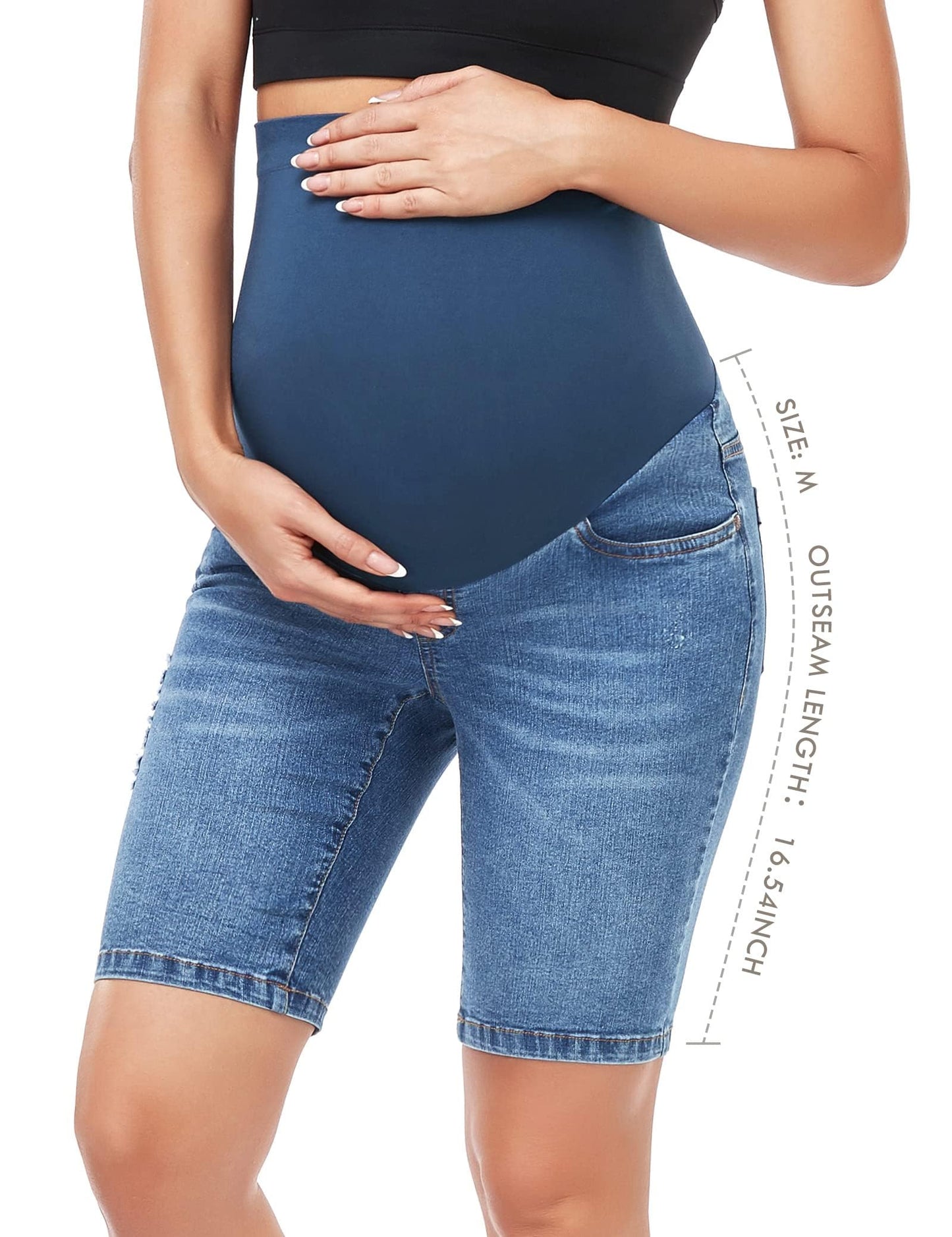 HOFISH Women's Maternity Jeans Shorts Over The Belly Stretchy Comfy Denim Shorts Pants Casual Workout Pregnancy Shorts
