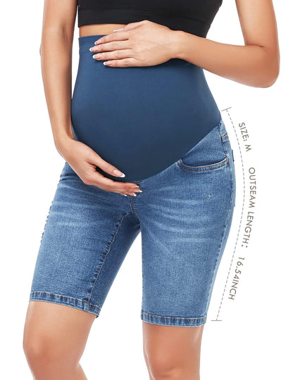 HOFISH Women's Maternity Jeans Shorts Over The Belly Stretchy Comfy Denim Shorts Pants Casual Workout Pregnancy Shorts