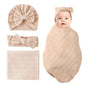 Jastore Baby Infant Swaddle Blankets for Girls 3PCS Newborn Accessories Set with Matching Hat and Bow Headband (Pale Pink, 33"*35")