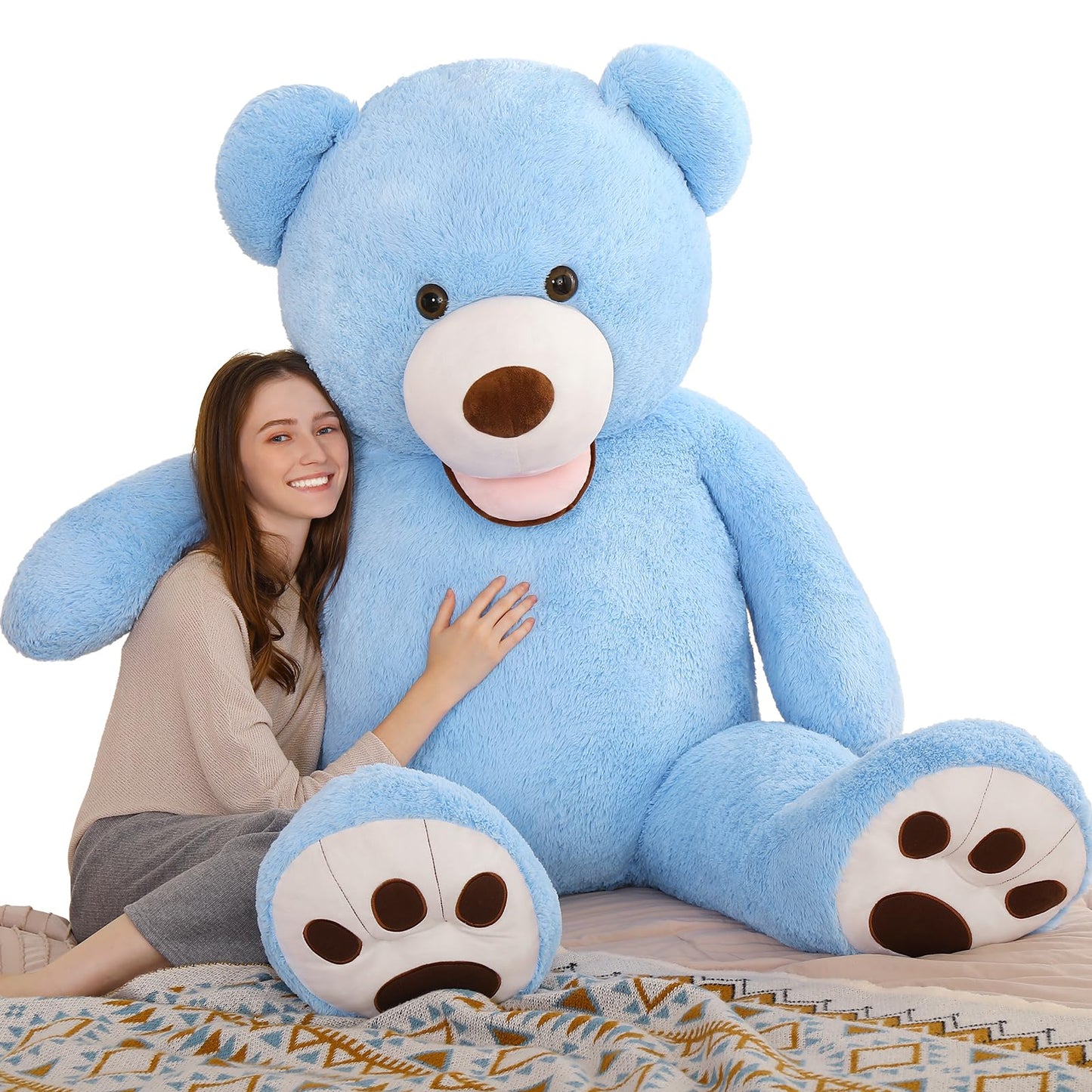 MorisMos Smile Giant Teddy Bear, 51inch Large Stuffed Bears with Big Footprints, Big Stuffed Animals Cuddly Plush Gifts for Girlfriends, Boyfriend, Dark Brown