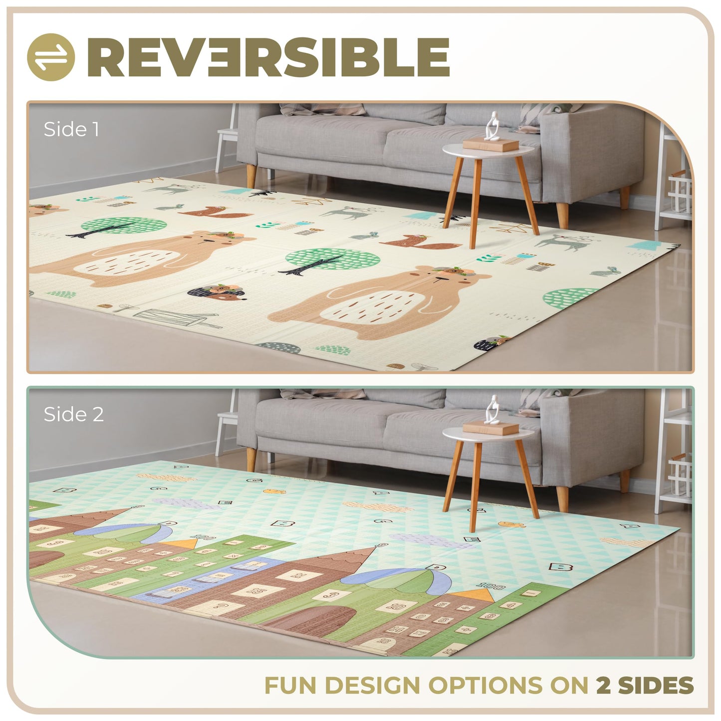 Sorbus Foldable Baby Play Mat, Kids Foam Mats for Floor with Travel Bag - Waterproof Foldable Play Mats for Babies, Infants, Toddlers, and Kids Playtime & Tummy Time 78x70x0.4 (Safari Party)