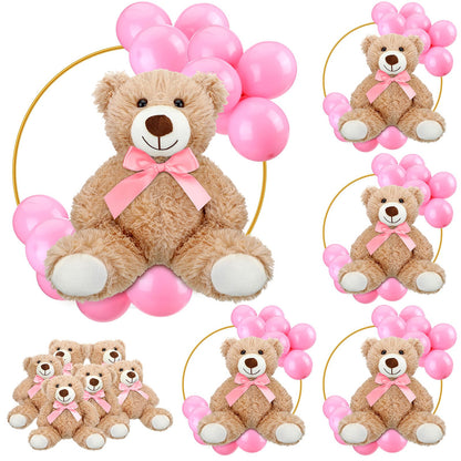 6 Sets Bear Baby Shower Table Centerpieces Bear Stuffed Animals 12 Inch Metal Floral Hoop with Stand Balloon for Wedding Baby Shower Birthday Flowers Table Decorations(Brown)