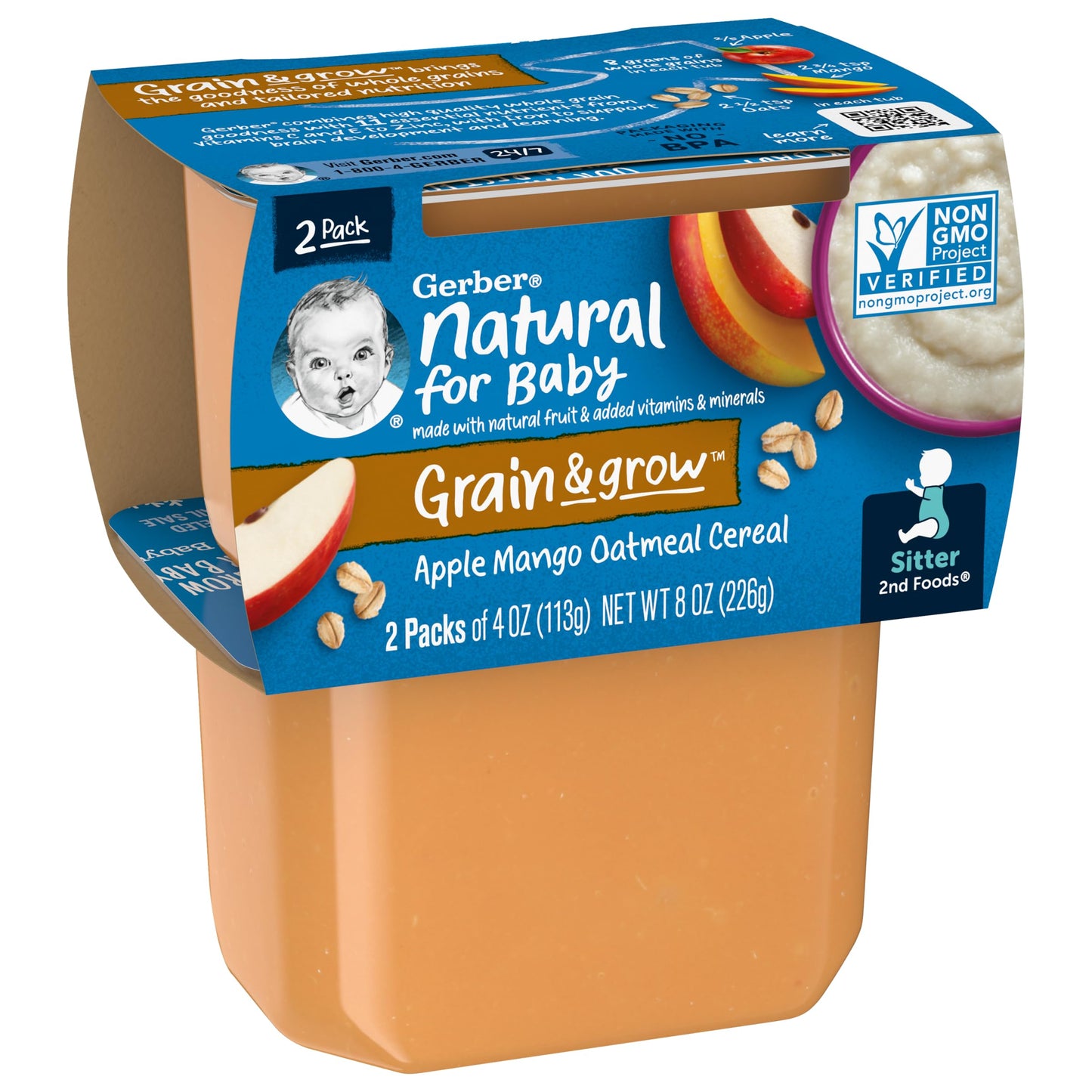 Gerber 2nd Foods Tubs Breakfast Cereal Variety Pack, 3 Pear Cinnamon Oatmeal, 3 Apple Banana Oatmeal, 3 Apple Banana Mixed, 3 Apple Mango Rice, 3 Apple Strawberry Blueberry, 15 CT