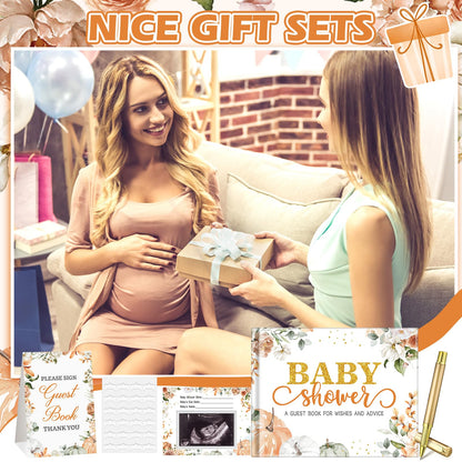 27 Pcs Butterfly Floral Baby Shower Guest Book Set Baby Shower Sign in Guest Floral Book Place Table Cards with Gold Pen Adhesive Photo Corner for Birthday Party