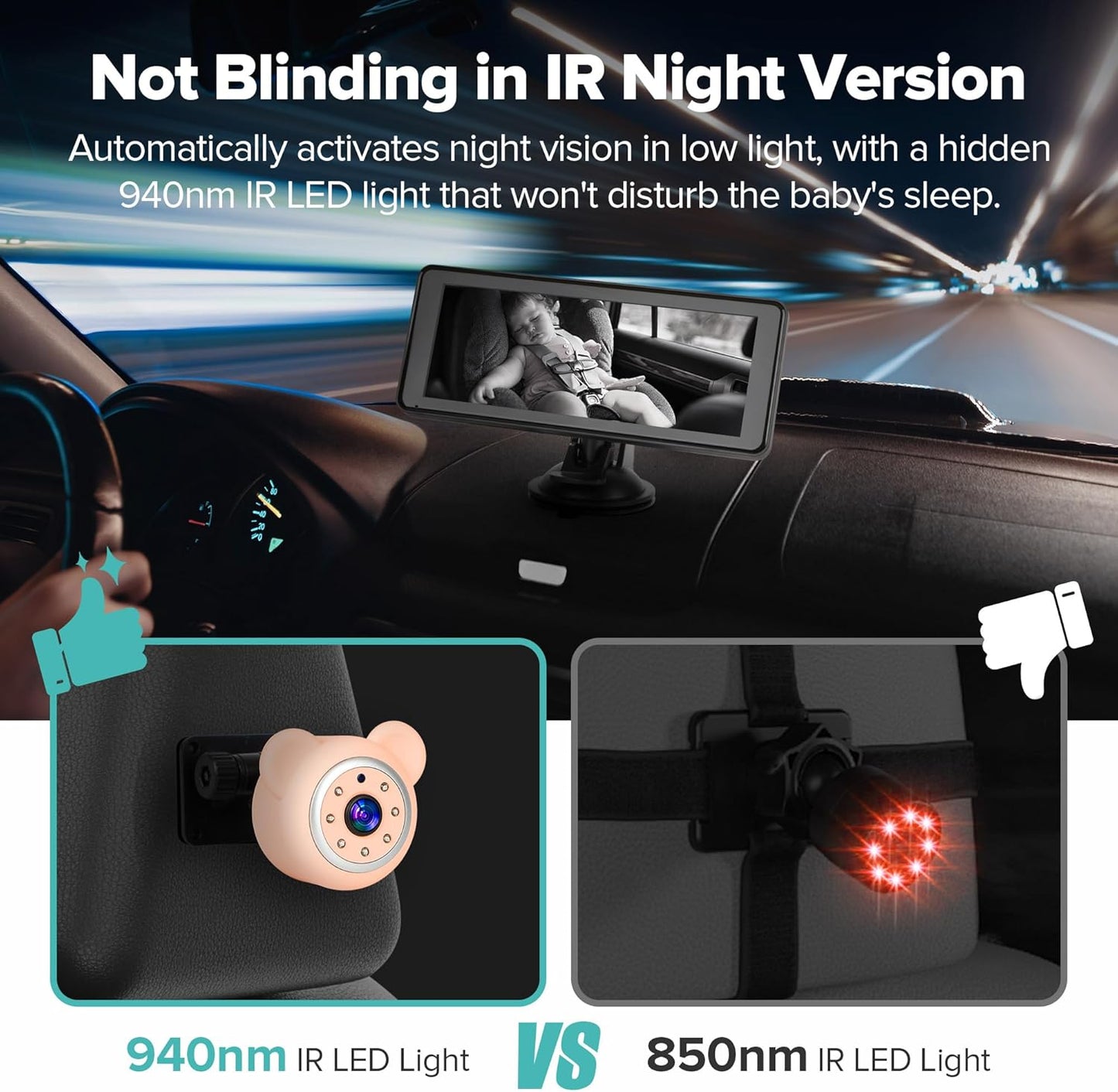 Baby Car Camera Backseat,6.86" Display Monitor,HD 1080P,Clear Wide View,IR Night Vision,Rear Facing Seat Camera for 2-Kids