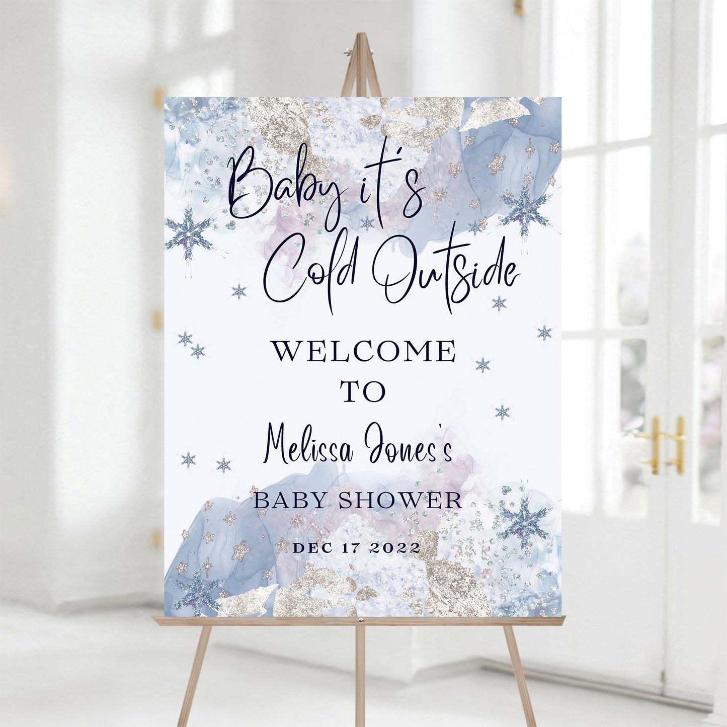Personalized A Little Snowflake Is On The Way Welcome Sign, Pink, Girl, Winter Baby Shower Canvas