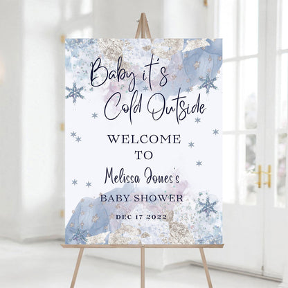 Personalized A Little Snowflake Is On The Way Welcome Sign, Pink, Girl, Winter Baby Shower Canvas