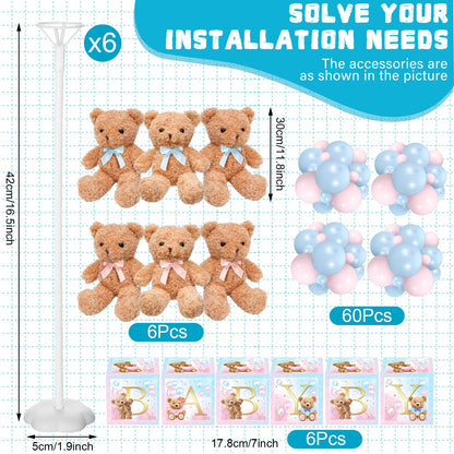 Lenwen 6 Sets Pink Bear Decorations for Baby Shower, Baby Letter Boxes Baby Shower Table Centerpieces Bear Stuffed Animals Balloon with Stand Bear Plush Toy Baby Boxes for Birthday Party Wedding