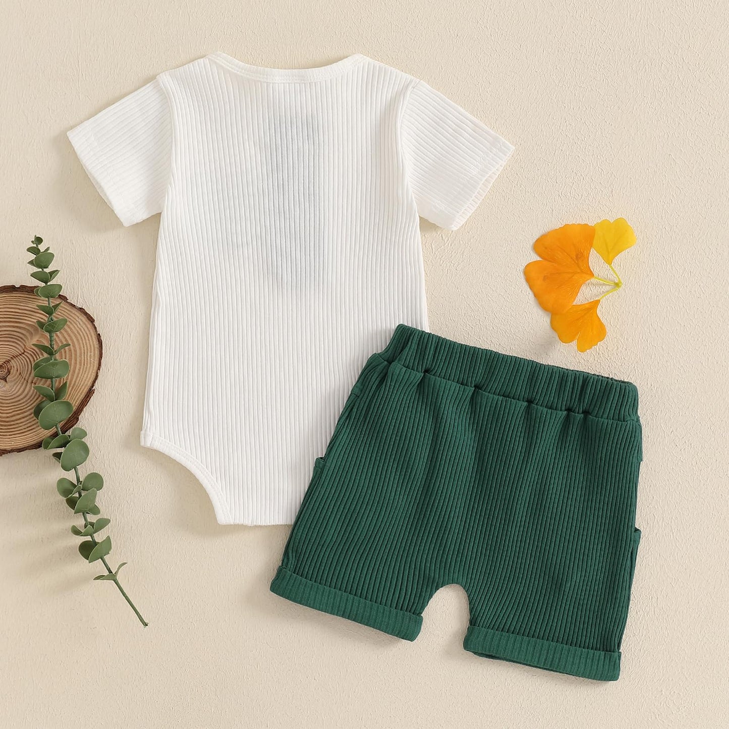 fhutpw Baby Boy Clothes Short Sleeve Romper & Shorts Sets Newborn 3 6 12 Months Summer Knitted Ribbed Splicing Color Outfits