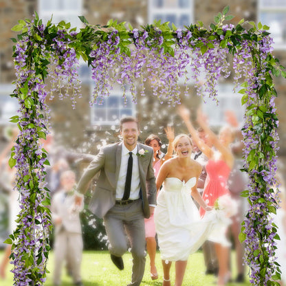Lvydec Wisteria Artificial Flowers Garland, 4Pcs Total 28.8ft White Artificial Wisteria Vine Silk Hanging Flower for Home Garden Outdoor Ceremony Wedding Arch Floral Decor