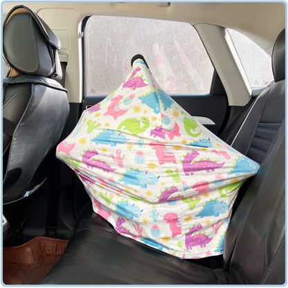 Car Seat Covers Canopy Cover - Multi-use Cover Carseat Canopy, Breathable Breastfeeding Cover, Car Seat Covers for Bbies, Boys & Girls Shower Gifts (Dark Blue Dinosaur)