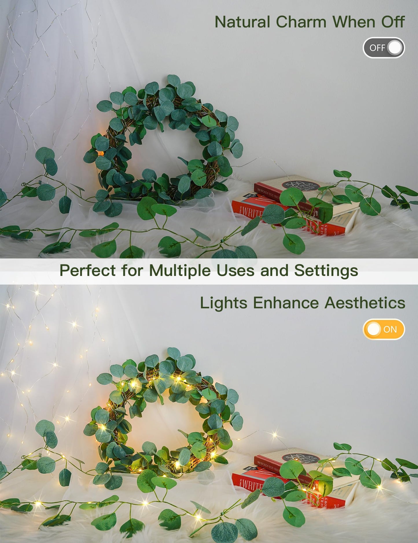suddus Vine with Fairy Lights Battery Operated, 33ft 100 LED Ivy String Lights with Remote, Leaf Lights for Bedroom, Room, Wall, Garden, Party, Wedding Decor (Warm White)